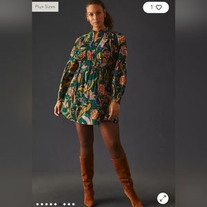 Anthropologie Green Motif mini dress 1x